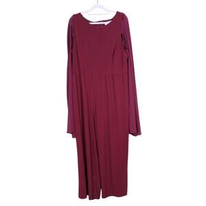 Emma & Michele Maroon Classic Stylish Chic Stretch Dressy Cocktail Jumpsuit 2X
